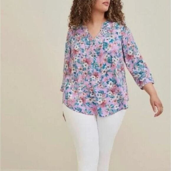 Torrid Harper Blouse Challis Floral Purple Challis Top Women's Size 2X New with - Picture 3 of 7